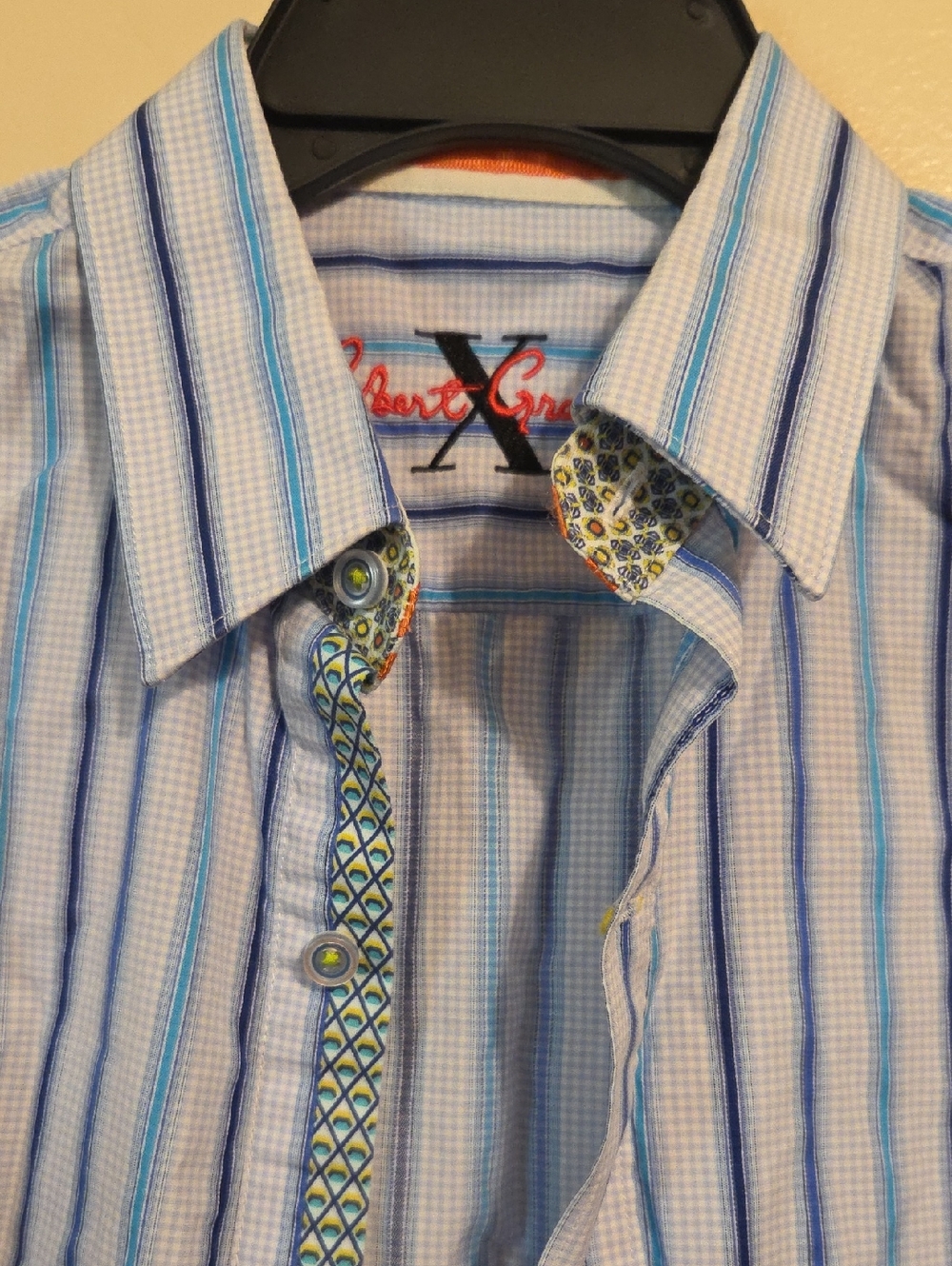 Robert Graham Men's Blue Long Sleeve Cotton Button Up Shirt Flip Cuff - Size S - Picture 3 of 16